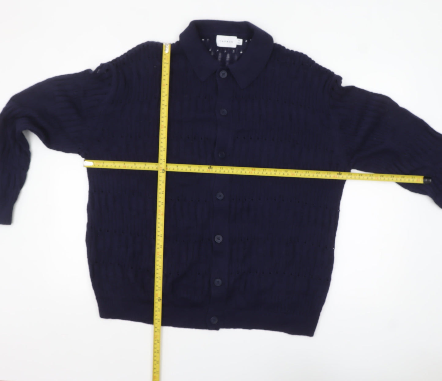 Topman Men’s Blue Collared Open-Knit Cotton Cardigan XL