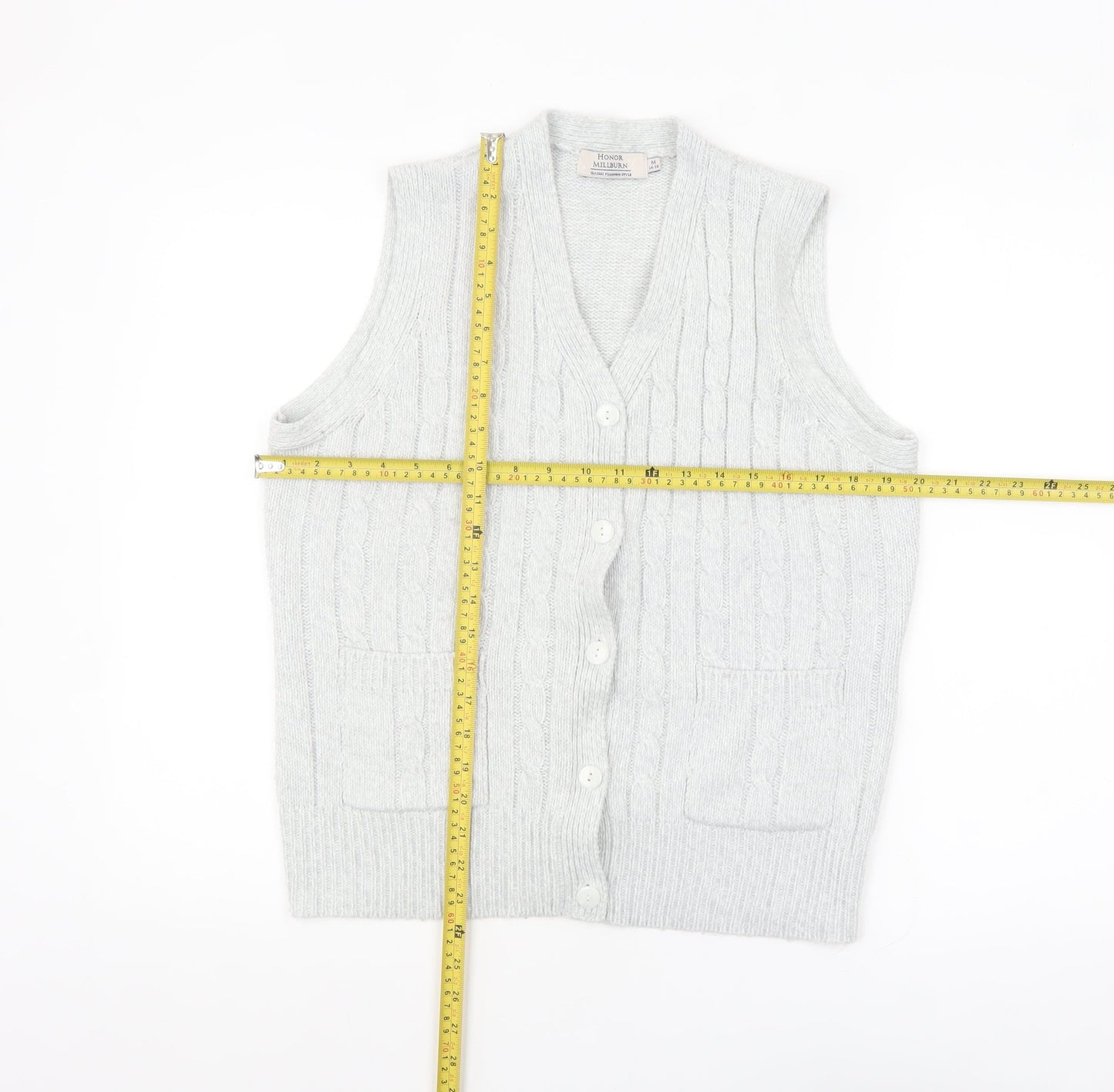 Honor Millburn Women’s Grey Cable-Knit Sleeveless Vest Jumper Size 14