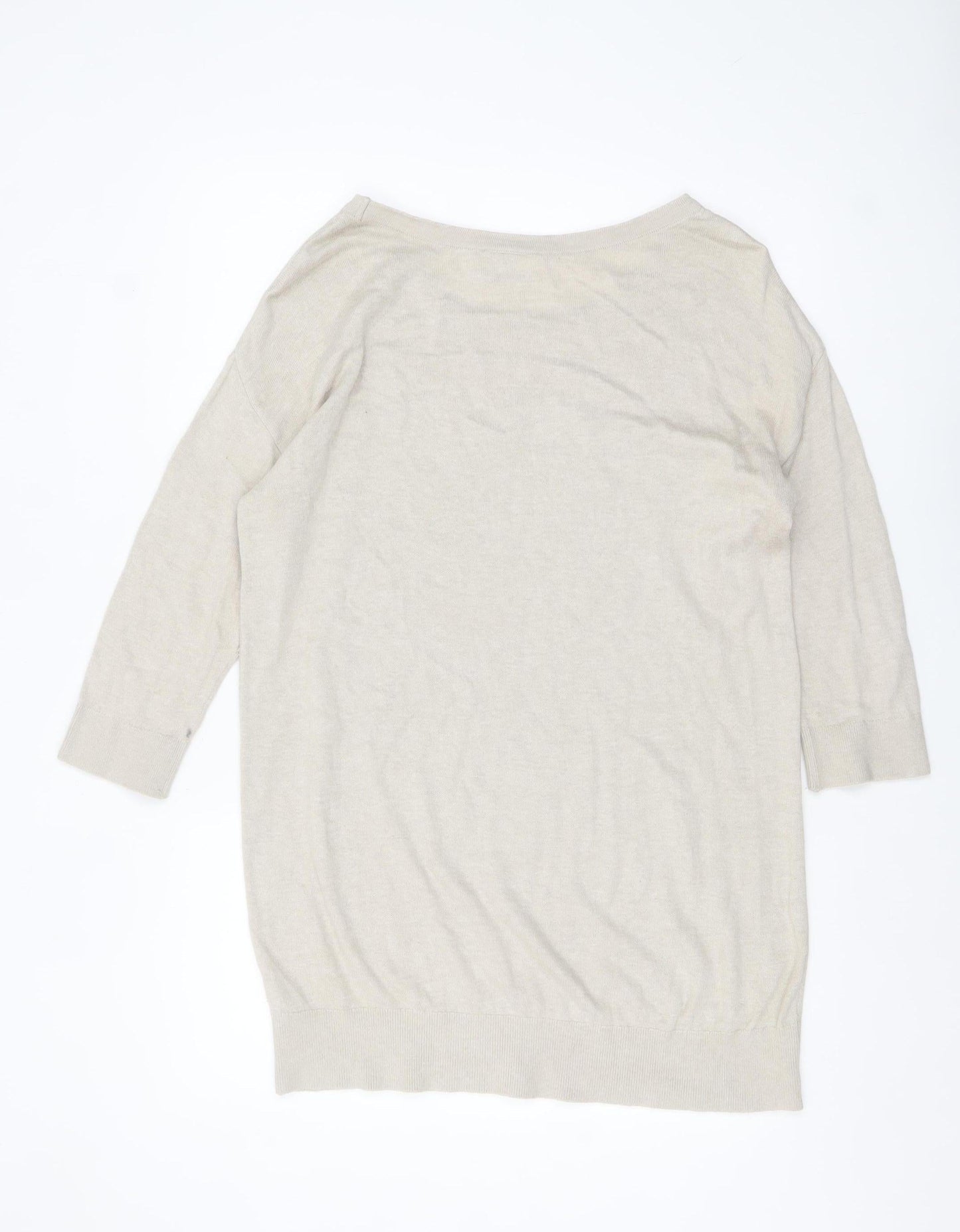 Wallis Womens Beige Butterfly Pullover Jumper M 3/4 Sleeve Cotton Blend