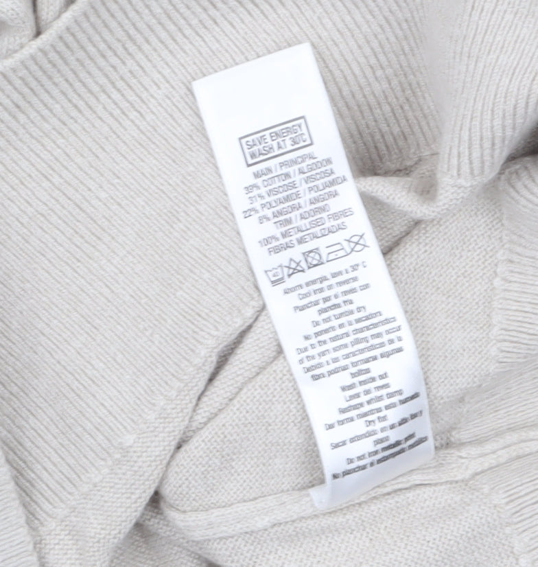 Wallis Womens Beige Butterfly Pullover Jumper M 3/4 Sleeve Cotton Blend