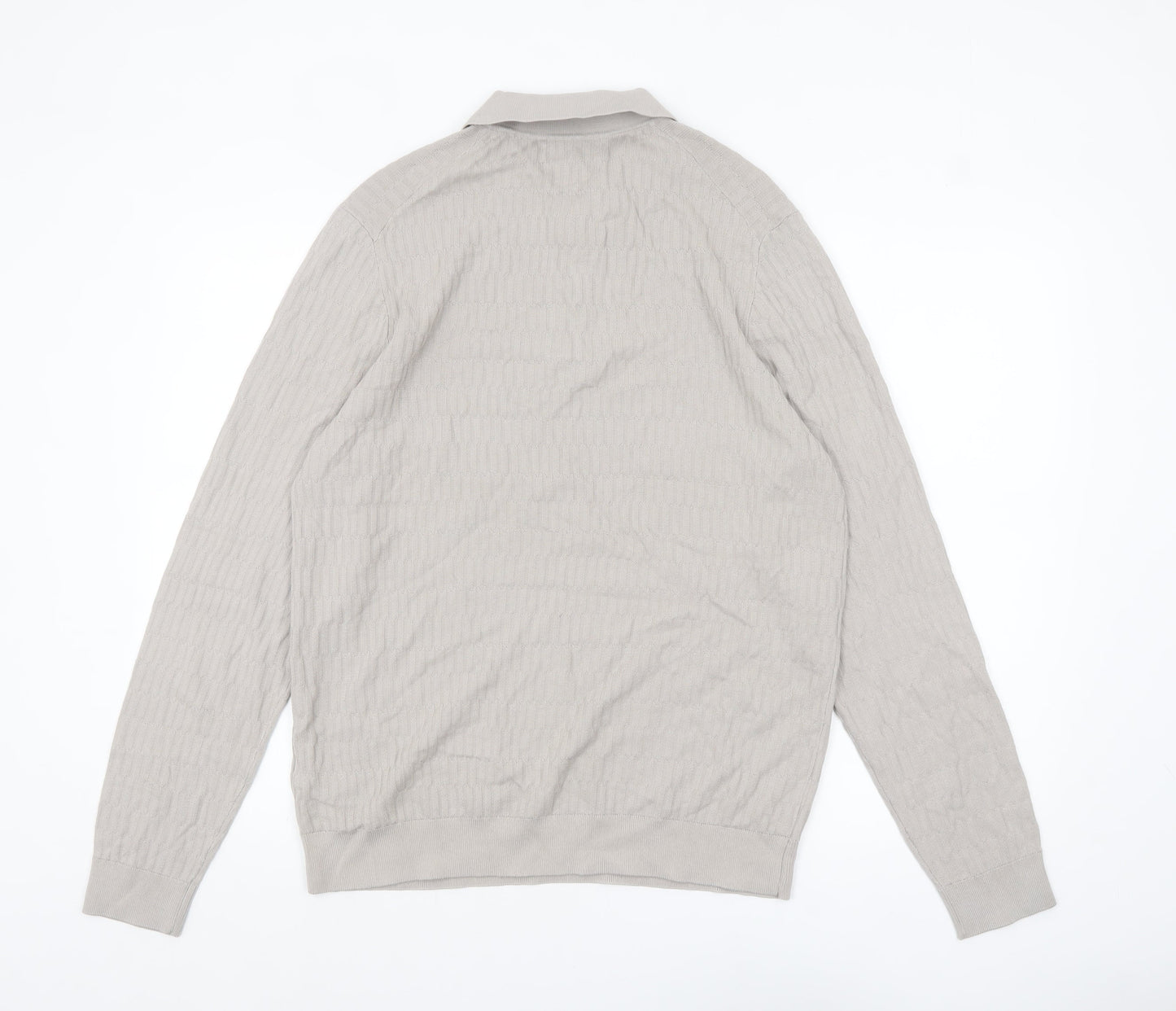 Marks and Spencer Mens Beige Cotton Modal Collared Henley Jumper L