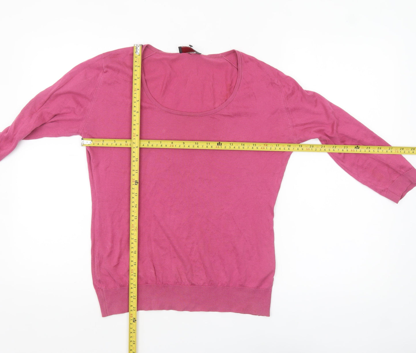 John Smedley Womens Pink Cotton 3/4 Sleeve Scoop Neck Jumper L