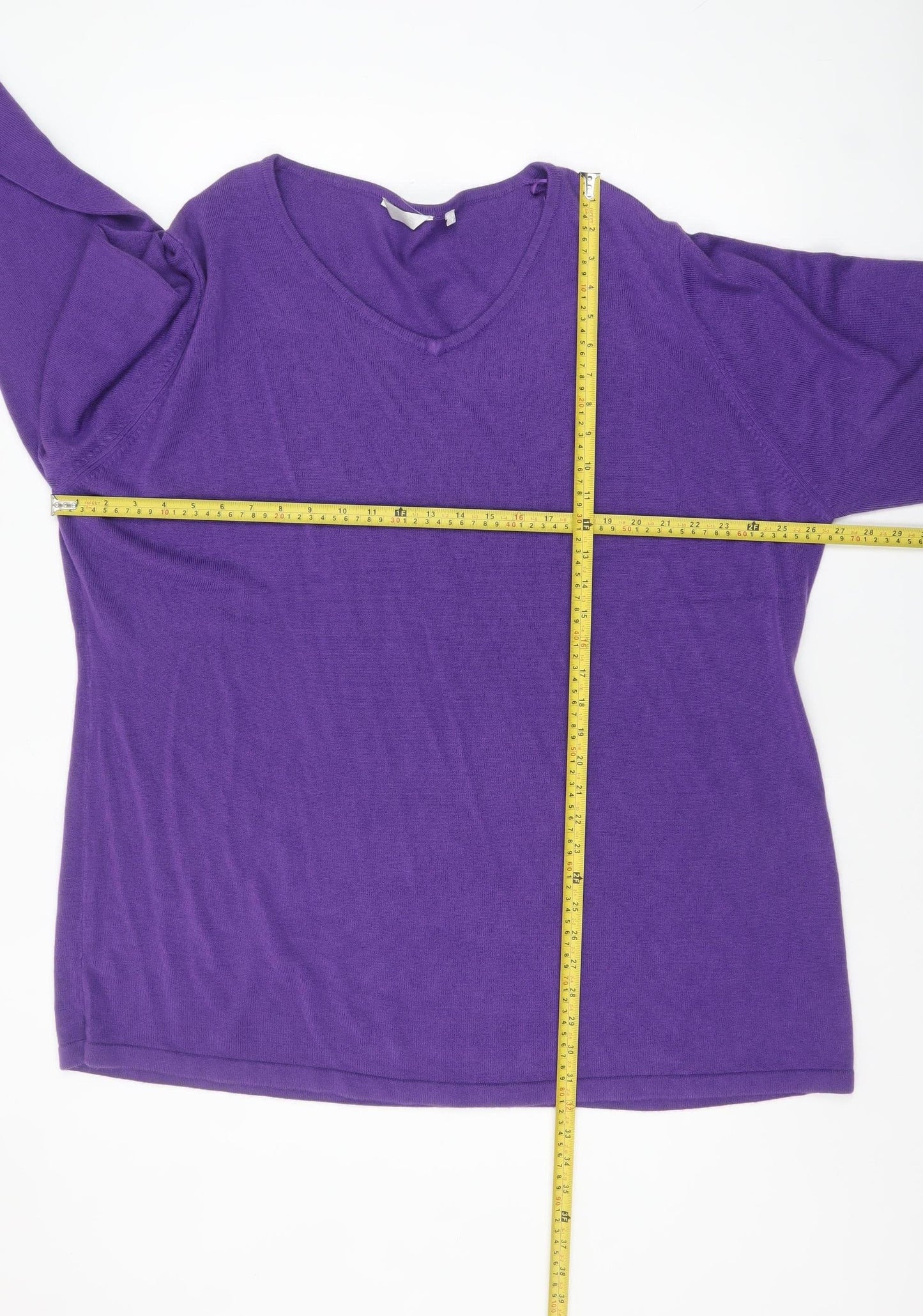 Yours Women Purple V-Neck Long Sleeve Plus Size 26/28 Acrylic Jumper