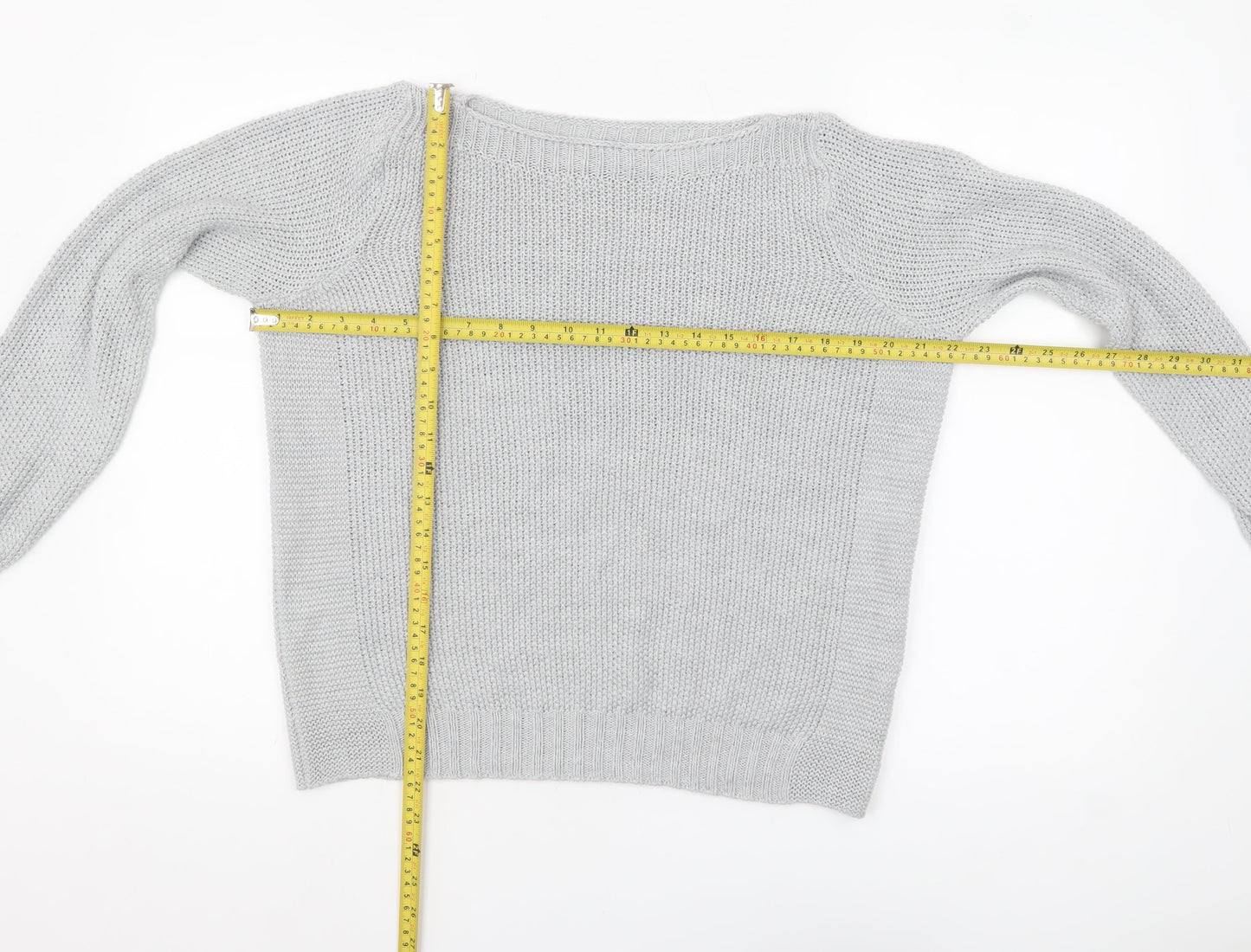 Marks and Spencer Women Grey Chunky Knit Wool Pullover Jumper UK 18