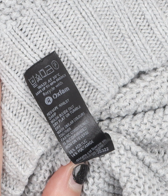 Marks and Spencer Women Grey Chunky Knit Wool Pullover Jumper UK 18