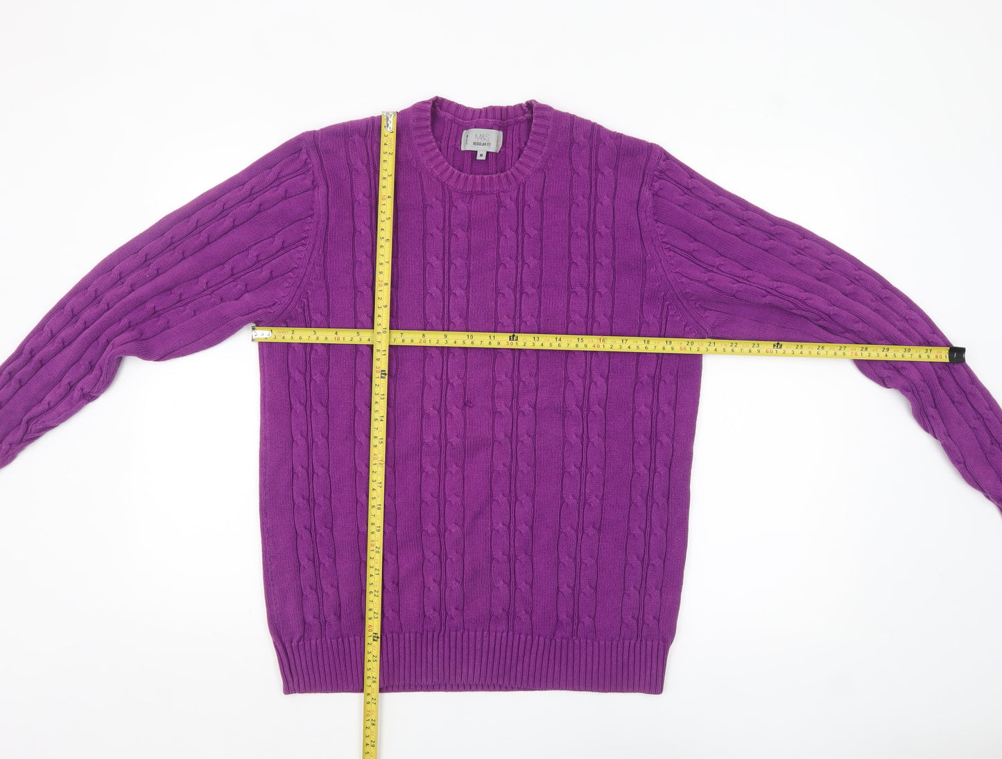 Marks and Spencer Men's Purple Cable-Knit Cotton Jumper M Regular Fit