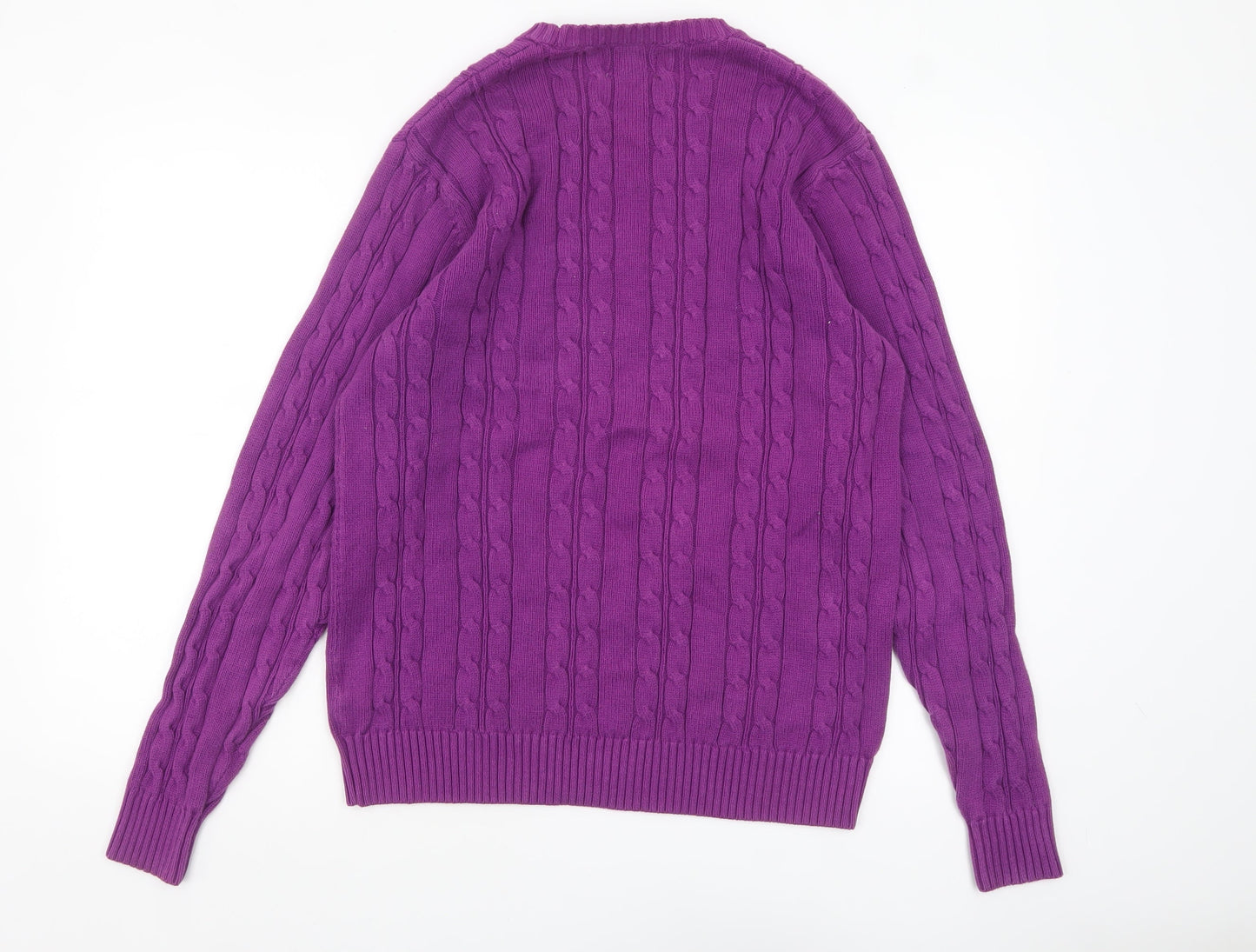 Marks and Spencer Men's Purple Cable-Knit Cotton Jumper M Regular Fit