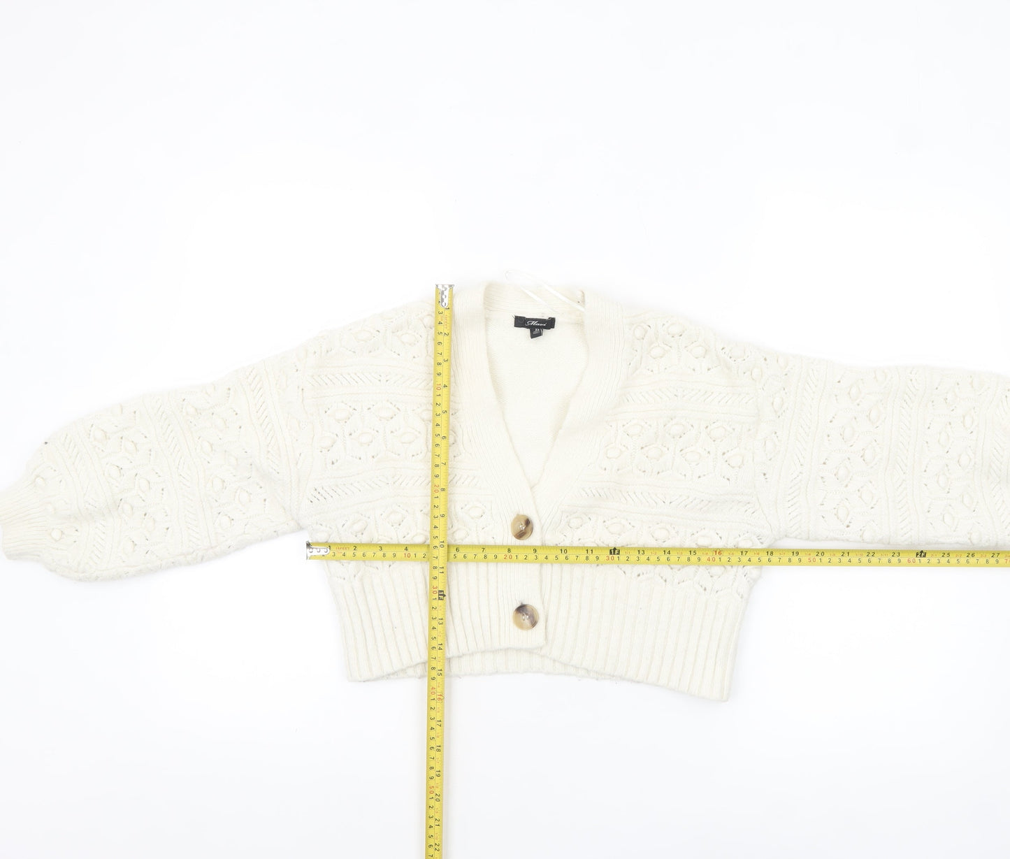 Mavi Women's Ivory Chunky-Knit V-Neck Button Cardigan XS