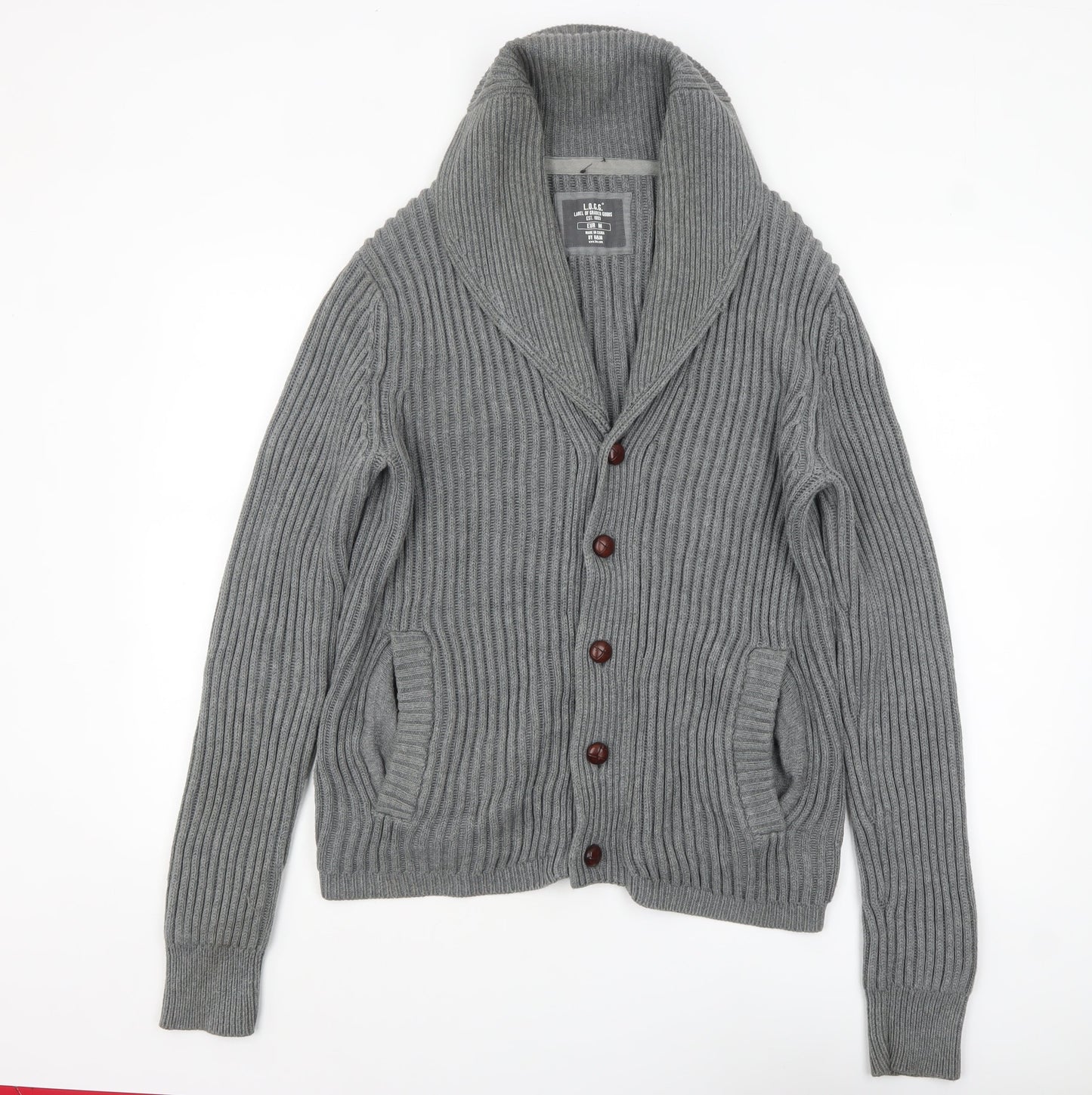 H&M L.O.G.G Men’s Grey Cotton Chunky Knit Cardigan M