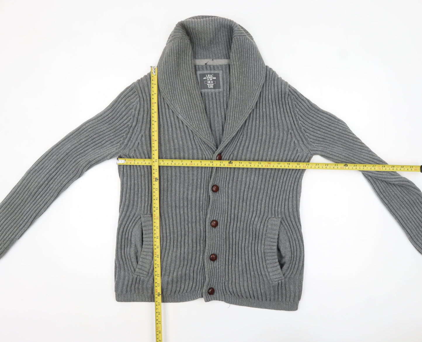 H&M L.O.G.G Men’s Grey Cotton Chunky Knit Cardigan M