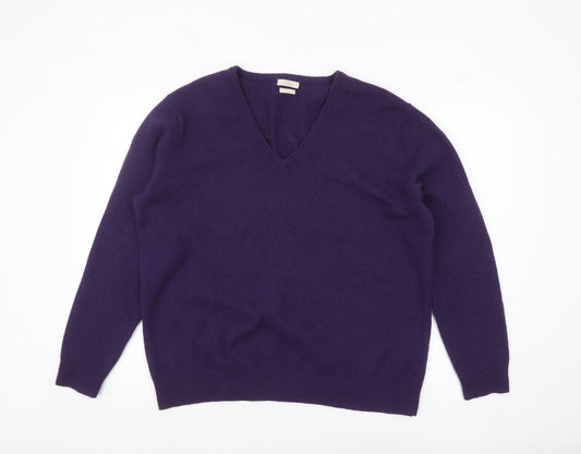Munrospun Men's Purple Wool V-Neck Jumper XL Classic Knit