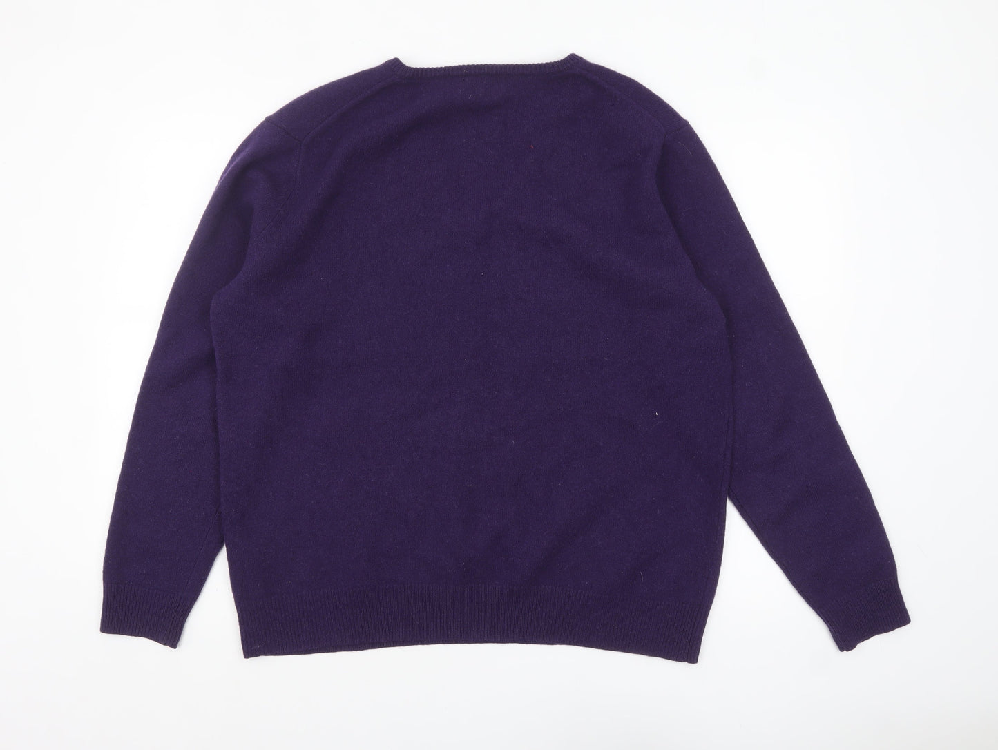 Munrospun Men's Purple Wool V-Neck Jumper XL Classic Knit