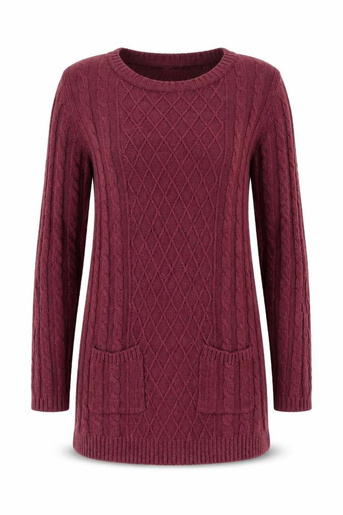 FatFace Women Red Cable Knit Long Sleeve Tunic Jumper Size 14