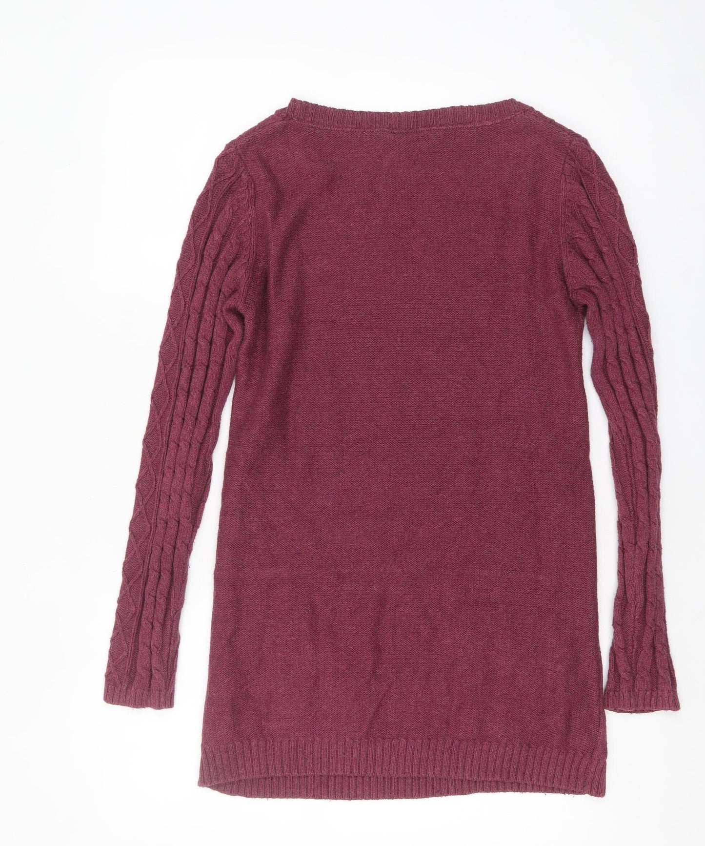 Fat Face Women Red Cable Knit Long Sleeve Tunic Jumper Size 14