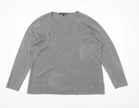 Bonmarché Women Grey Beaded Long Sleeve Pullover Jumper Size 20