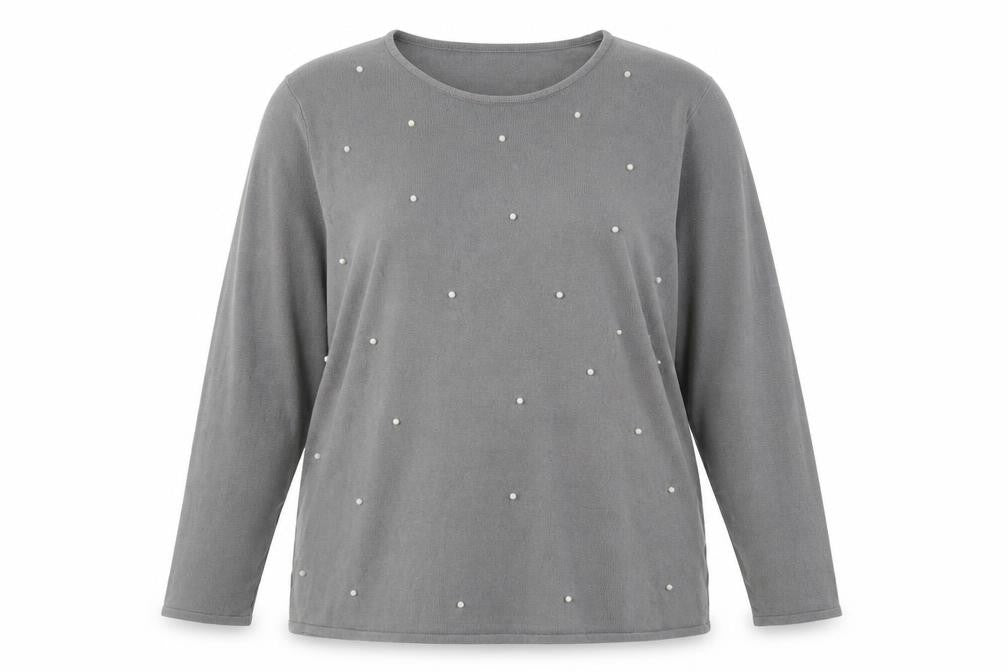 Bonmarché Women Grey Beaded Long Sleeve Pullover Jumper Size 20
