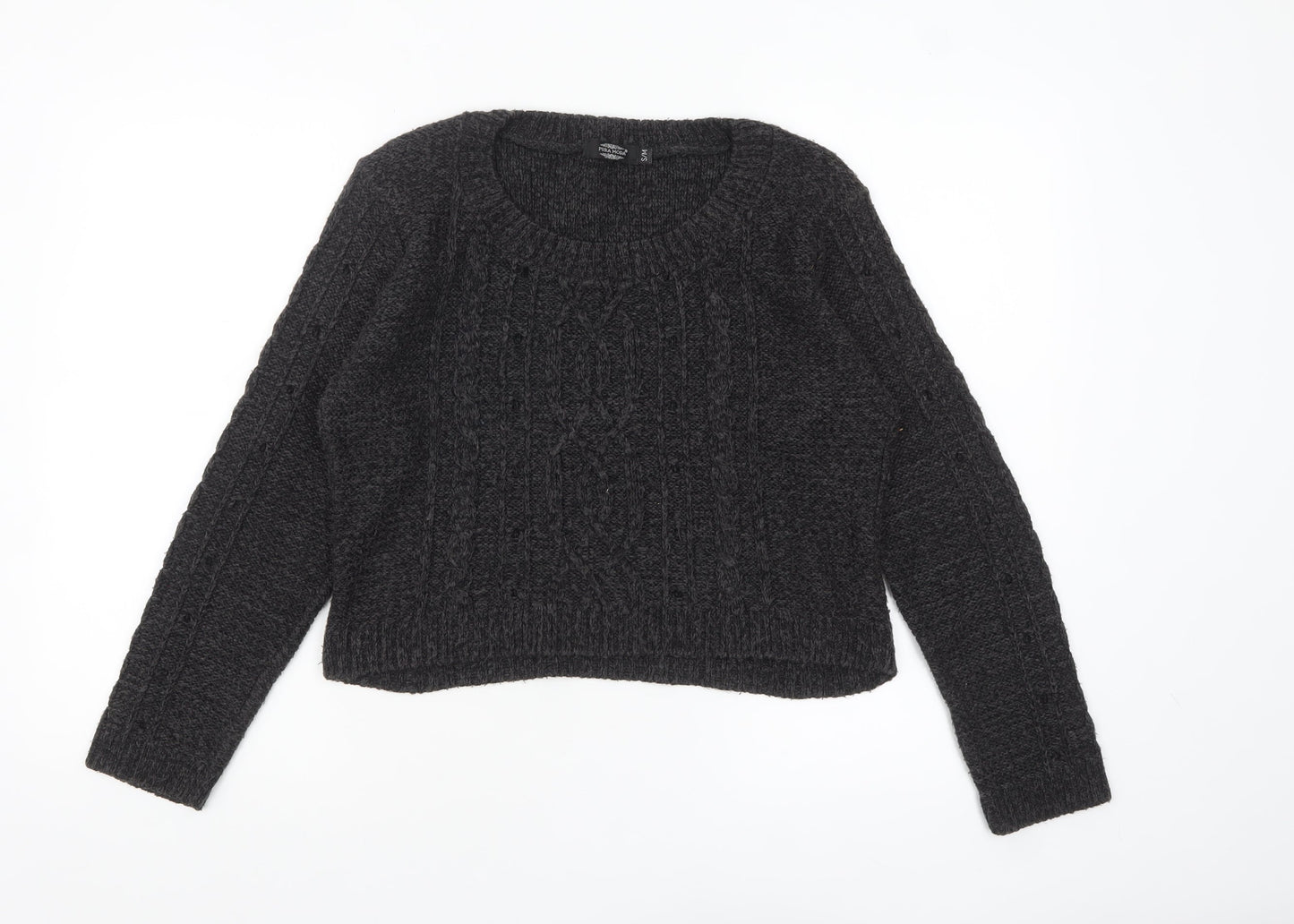 Pura Moda Womens Black Cable-Knit Pullover Jumper Size S