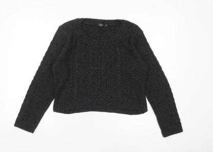 Additional front view of Pura Moda women’s black cable-knit jumper, size S