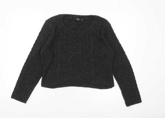 Pura Moda Womens Black Cable-Knit Pullover Jumper Size S