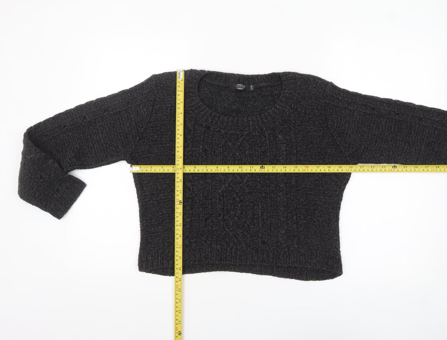 Pura Moda Womens Black Cable-Knit Pullover Jumper Size S