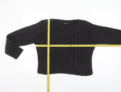 Back view of Pura Moda women’s black cable-knit jumper, size S