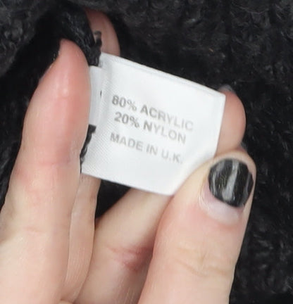 Brand and care label for Pura Moda women’s black cable-knit jumper, size S