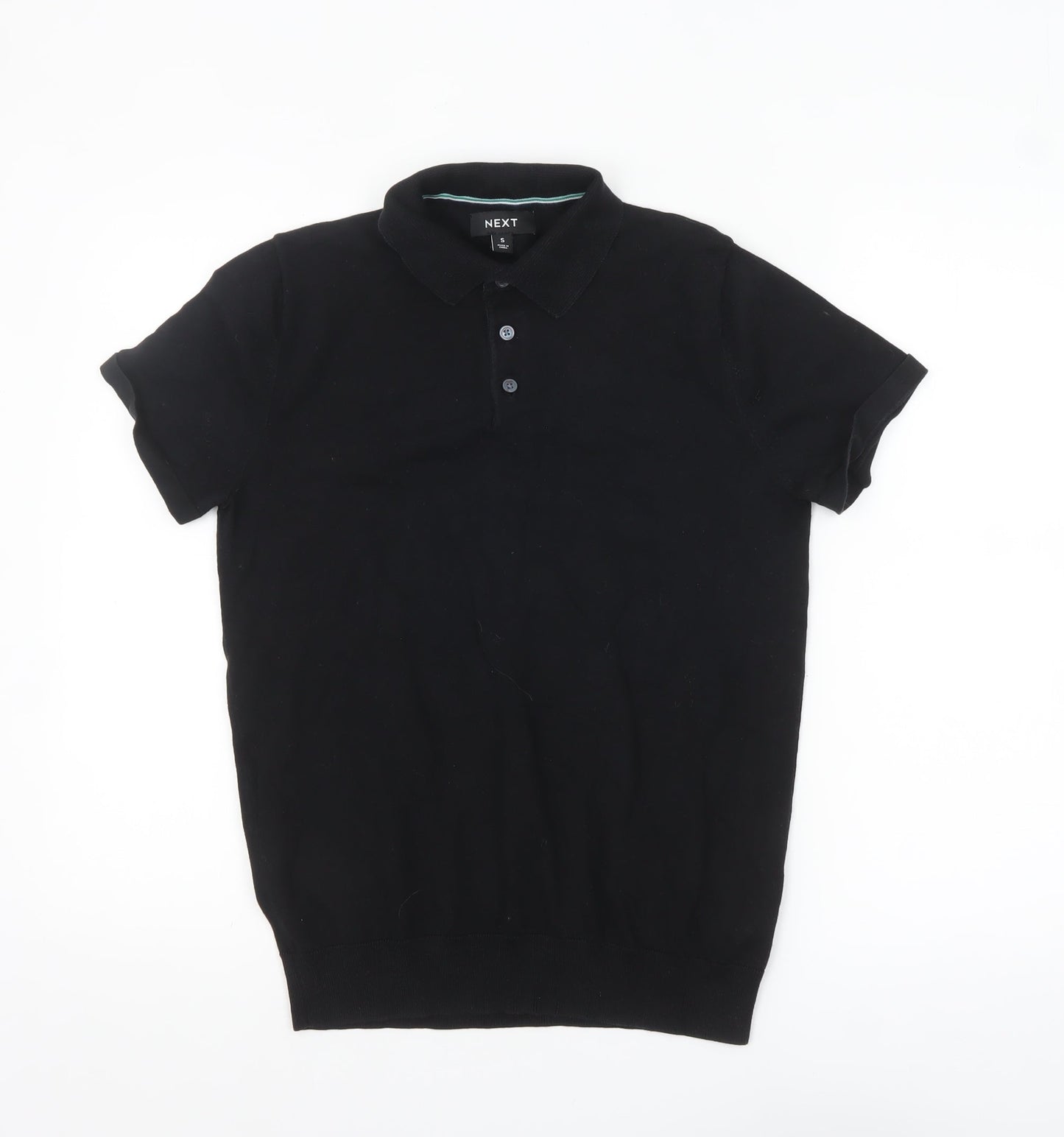 Next Men's Black Short Sleeve Polo Shirt Size S Cotton Blend