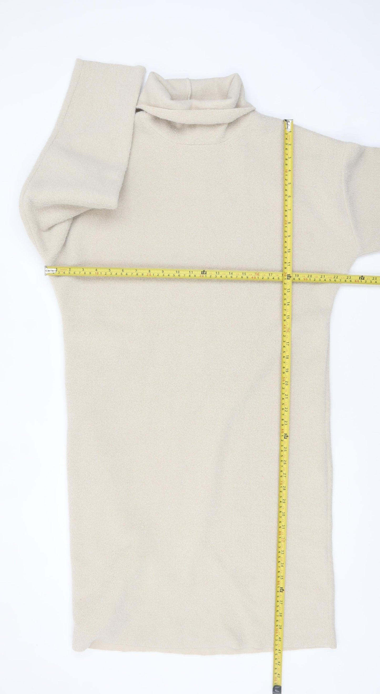 ZARA Women Beige Wool Blend Roll Neck Shift Dress Size 10