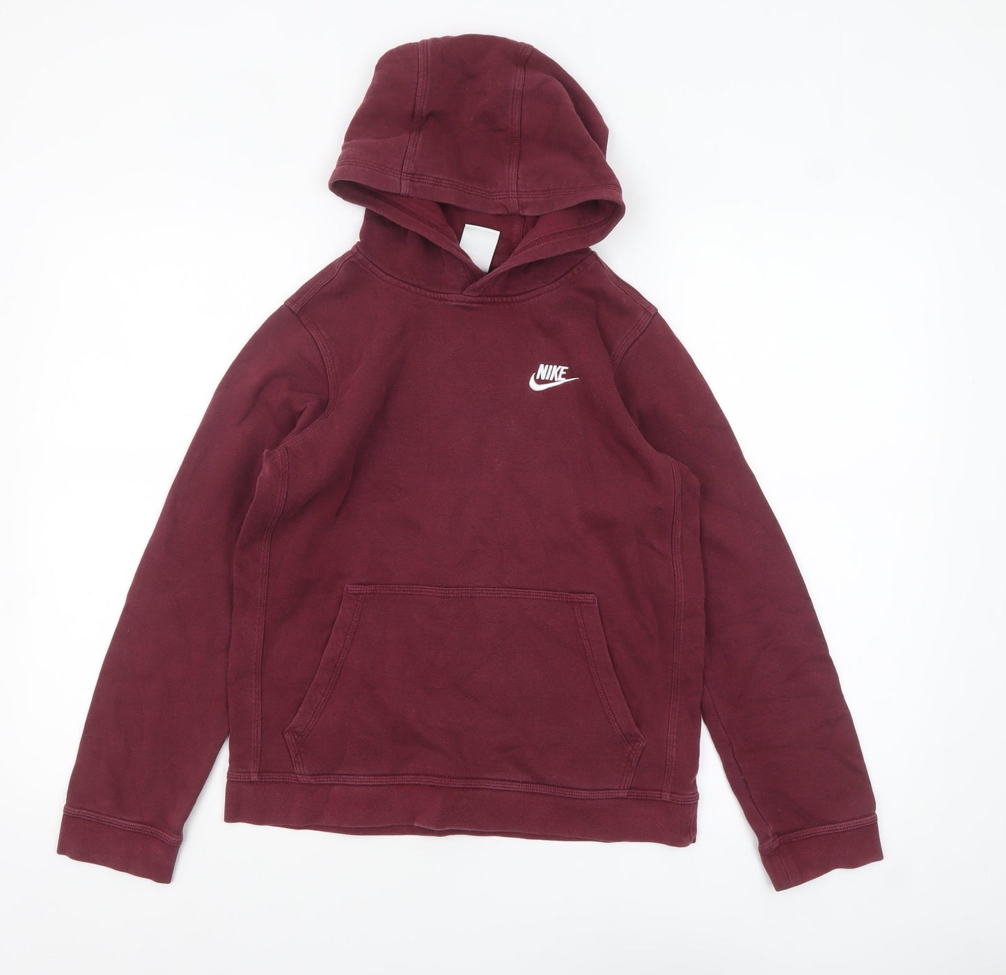 Nike Boys Maroon Pullover Hoodie Large 147-158cm Cotton Casual Sweatshirt