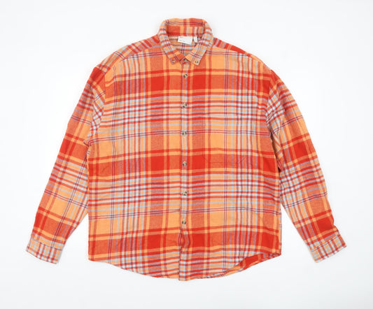 ASOS DESIGN Women's Orange Plaid Flannel Jacket L Regular Fit