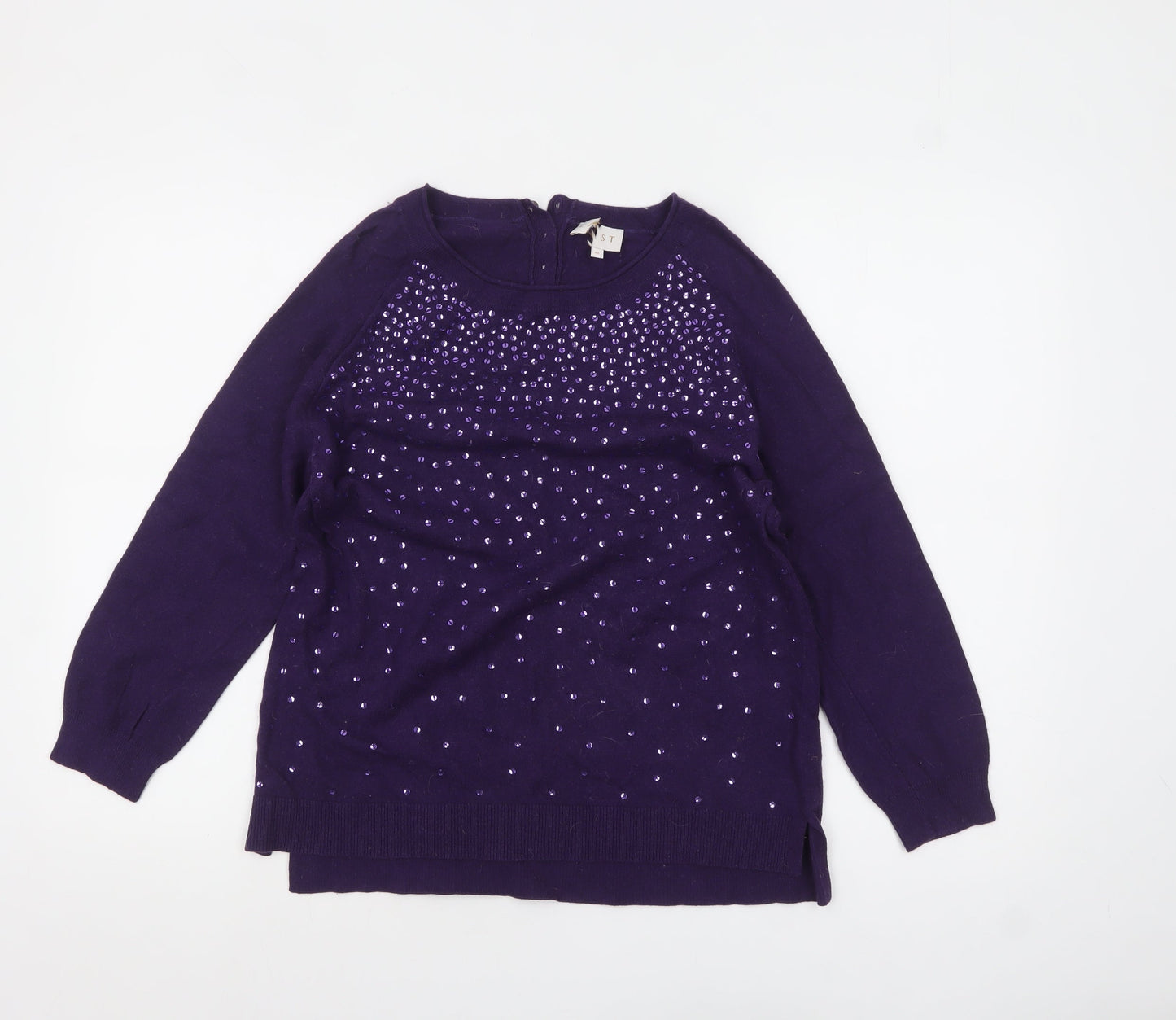 EAST Women's Purple Beaded Knit Pullover Jumper M