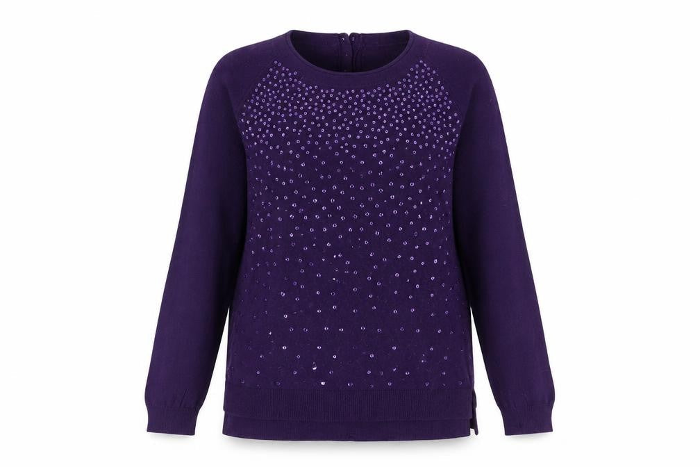 EAST Women's Purple Beaded Knit Pullover Jumper M