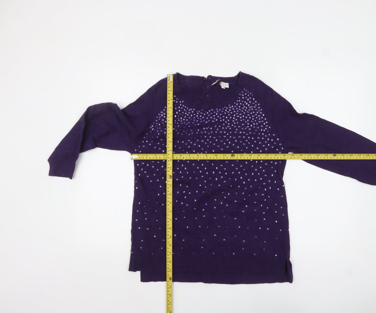 EAST Women's Purple Beaded Knit Pullover Jumper M