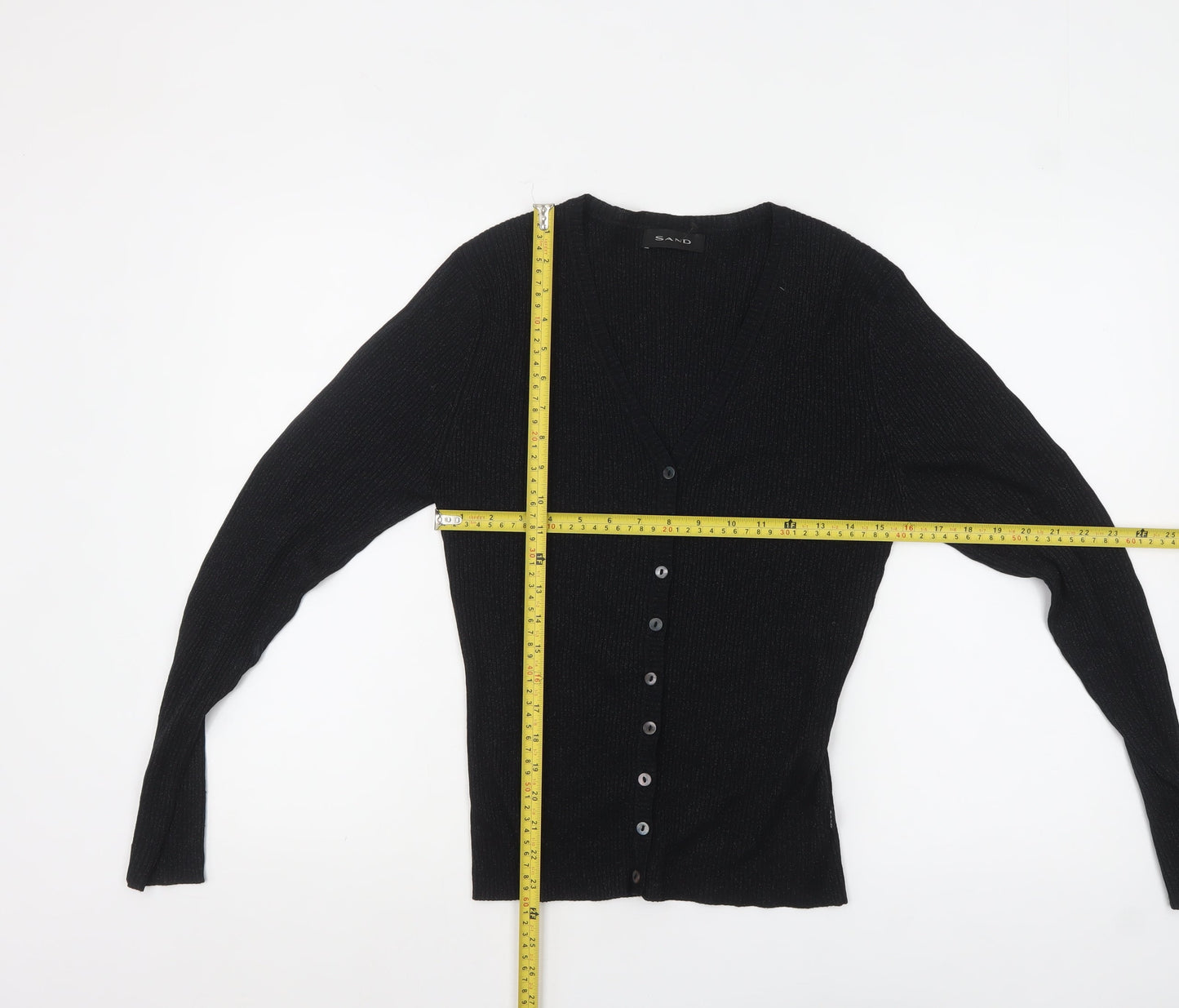 Sand Women's Black Silk Blend V-Neck Cardigan XL