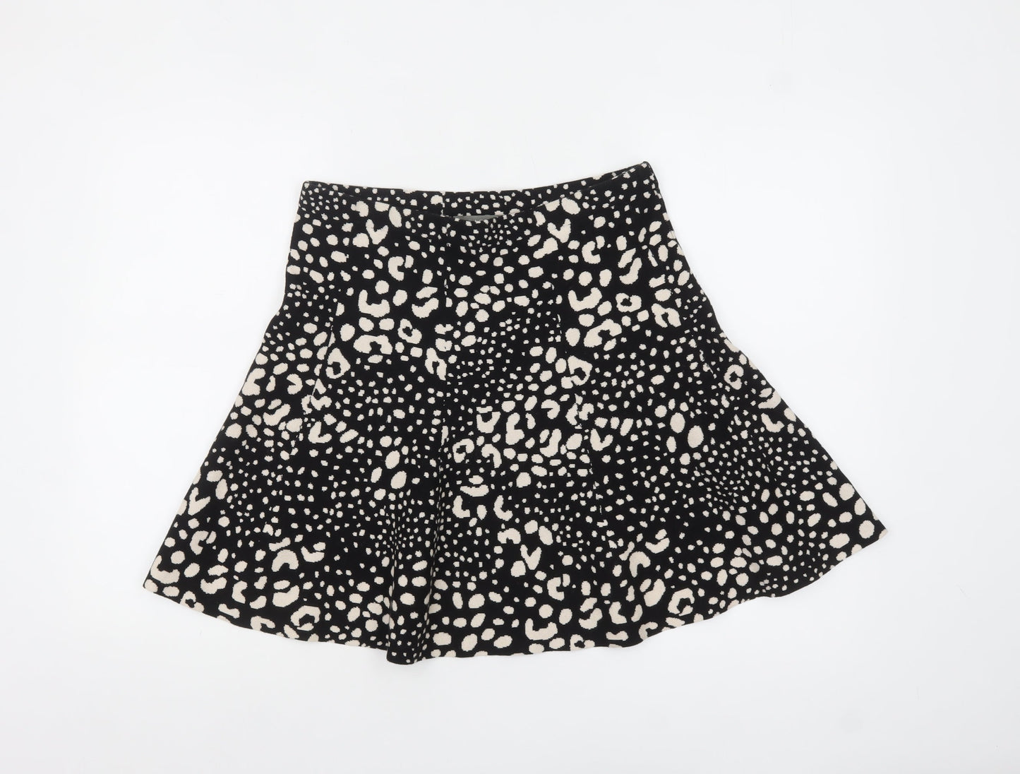 Oasis Women’s Black Animal Print A-Line Stretch Short Skirt M