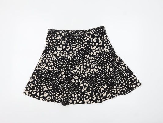 Oasis Women’s Black Animal Print A-Line Stretch Short Skirt M