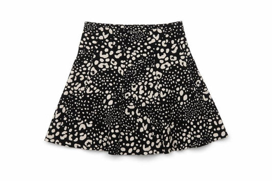 Oasis Women’s Black Animal Print A-Line Stretch Short Skirt M