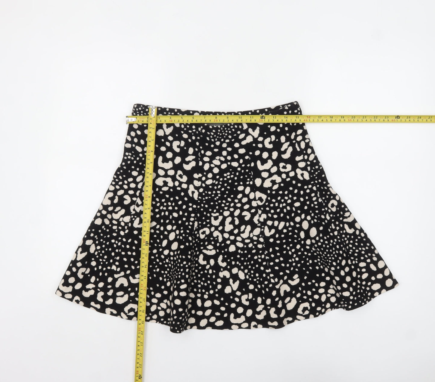 Oasis Women’s Black Animal Print A-Line Stretch Short Skirt M