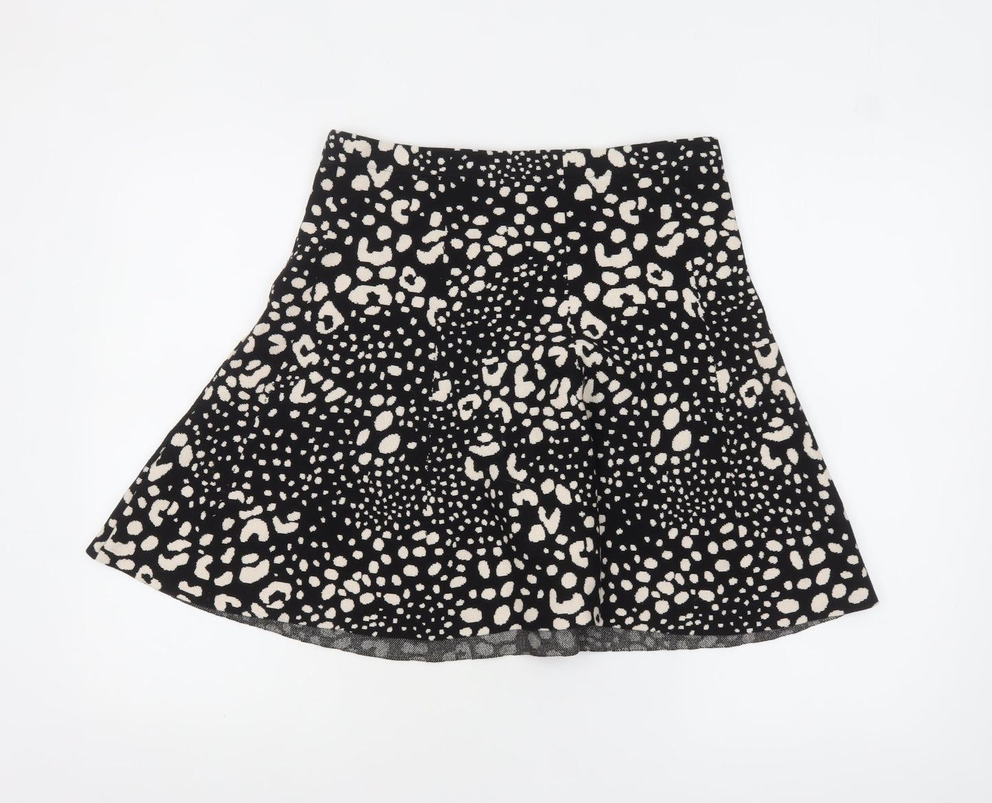 Oasis Women’s Black Animal Print A-Line Stretch Short Skirt M