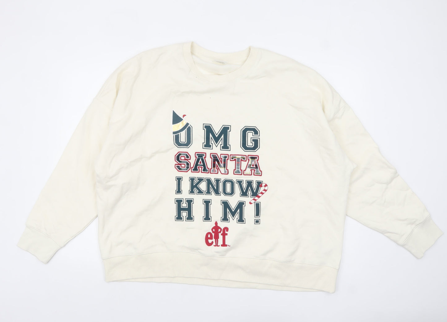 Marks and Spencer Women Ivory Elf Christmas Graphic Sweatshirt Size 20