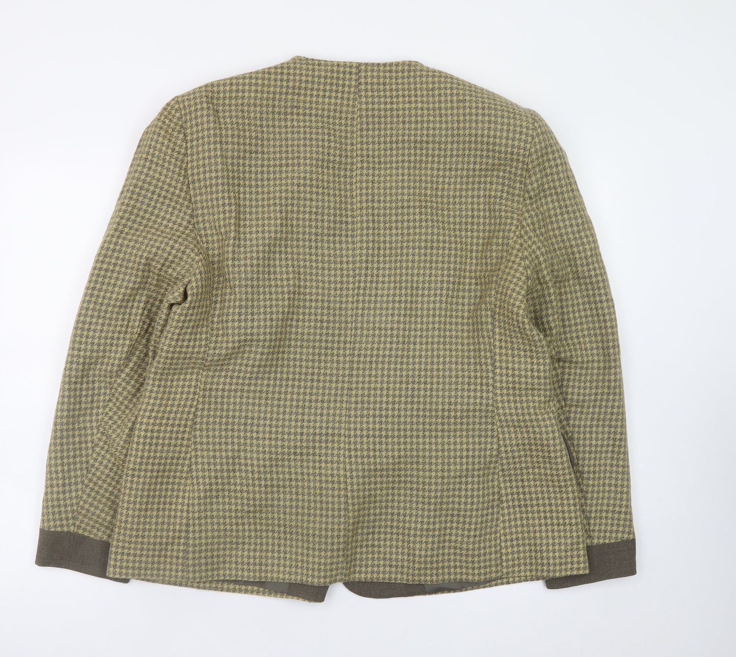 Jacques Vert Womens Green Houndstooth Blazer UK 18 Wool Blend Lined Double Breasted