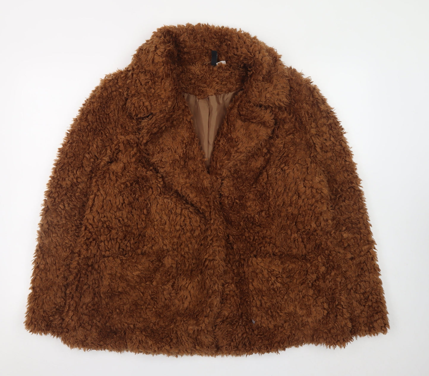 H&M Divided Women’s Brown Faux Fur Coat Size 12 Winter Overcoat