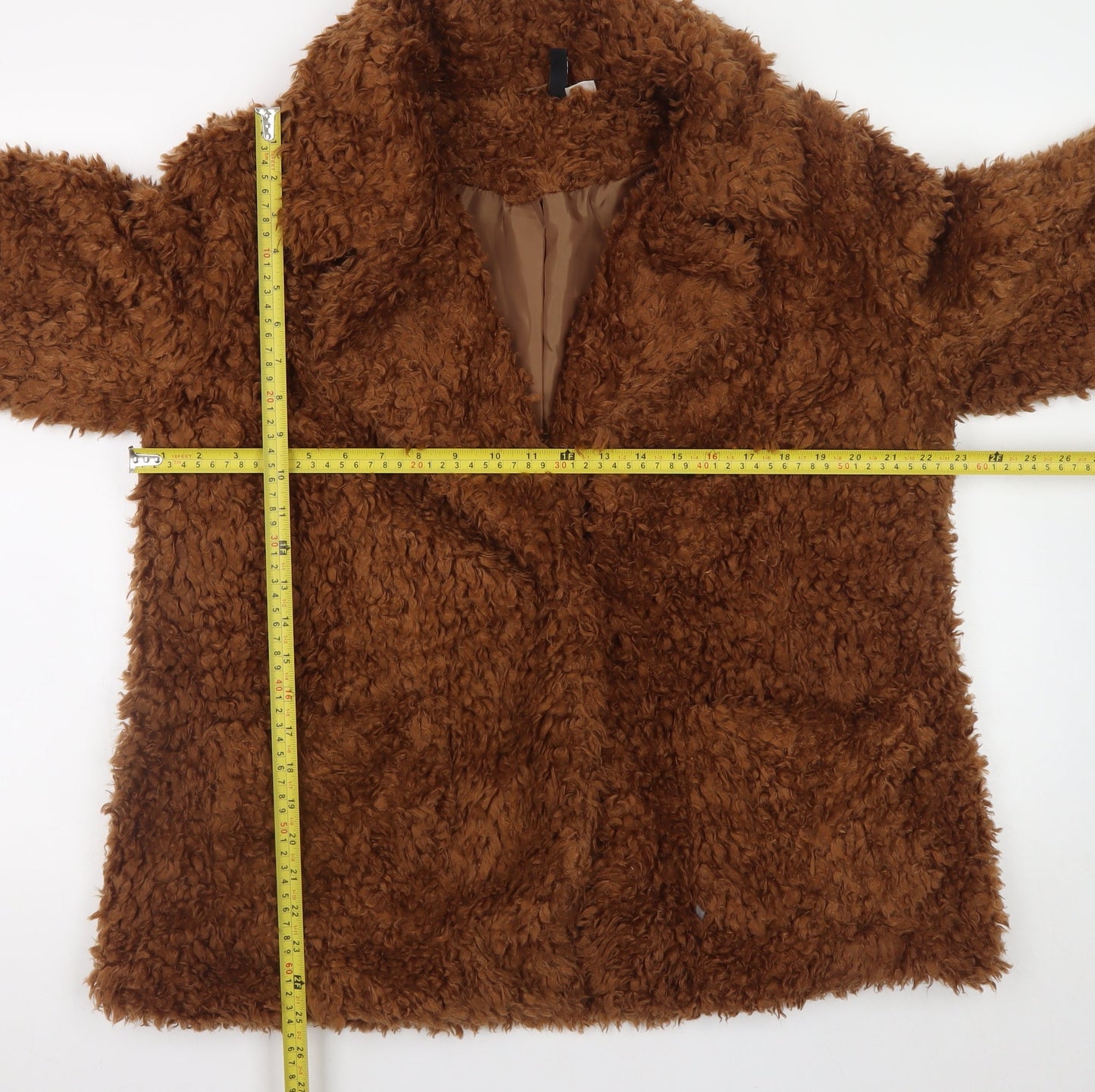 H&M Divided Women’s Brown Faux Fur Coat Size 12 Winter Overcoat