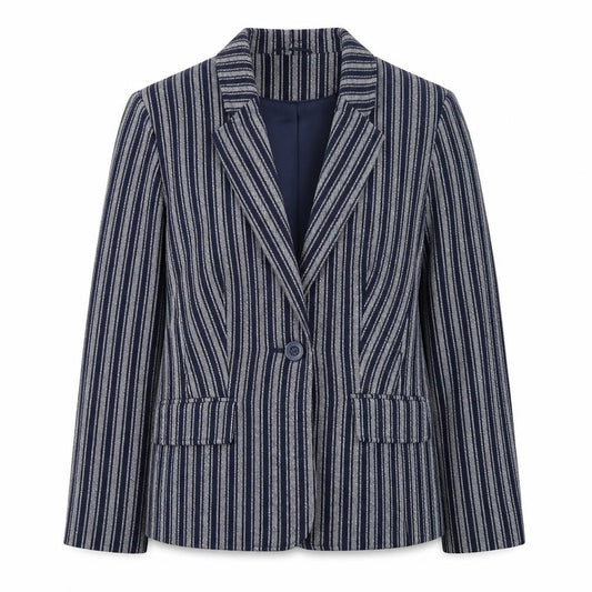 Tu Women Blue Striped Blazer Size 12 Single-Breasted Work Jacket