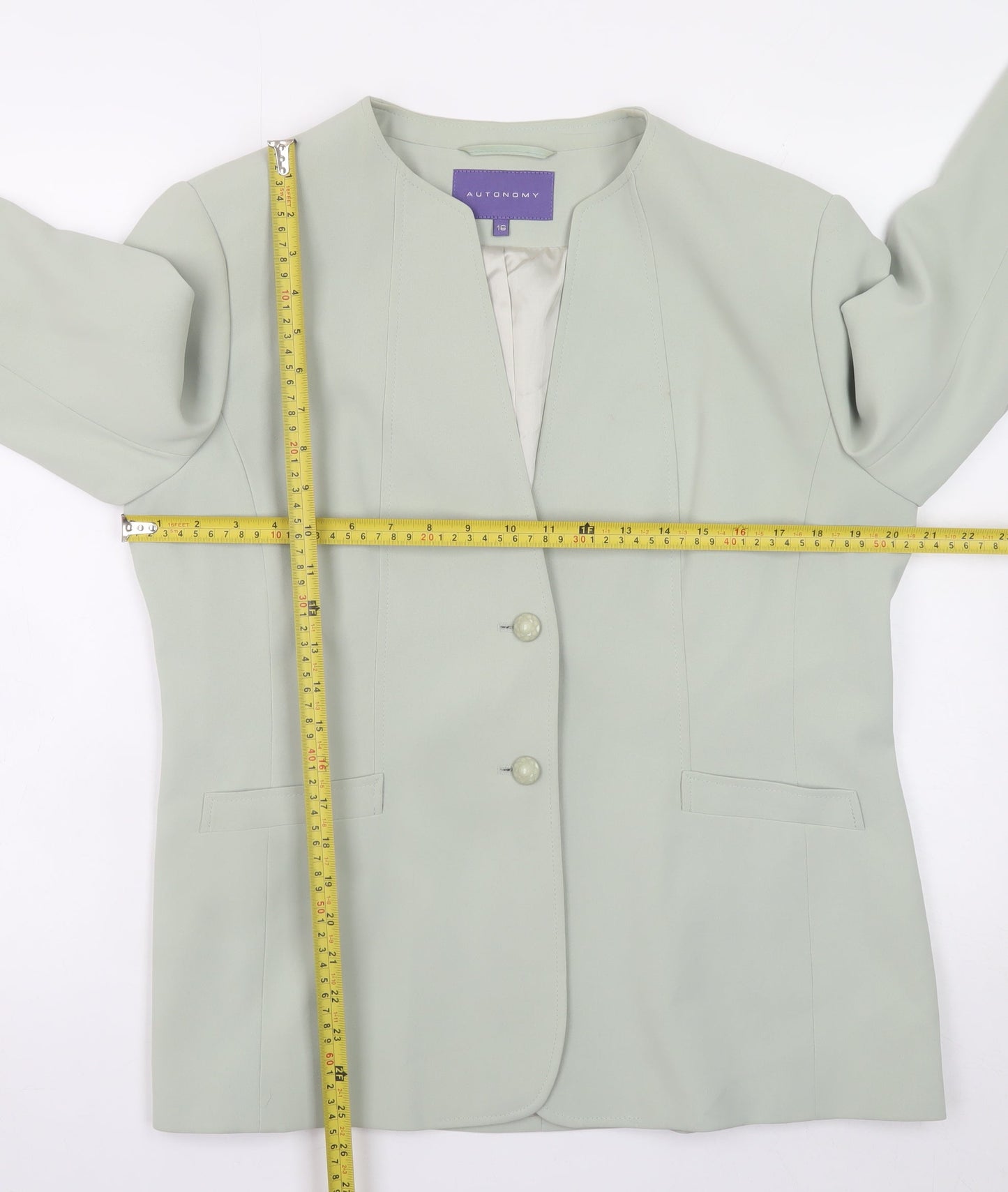 Autonomy Women's Green Size 16 Lined Button Blazer Jacket