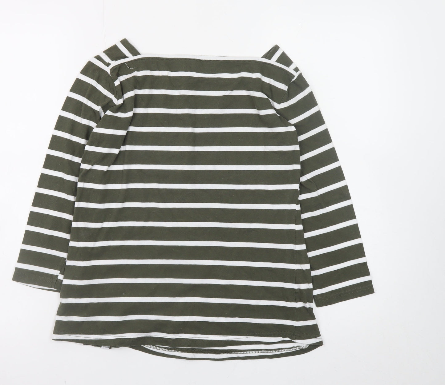 Regatta Women Green White Striped 3/4 Sleeve Cotton Boat Neck Top Size 12