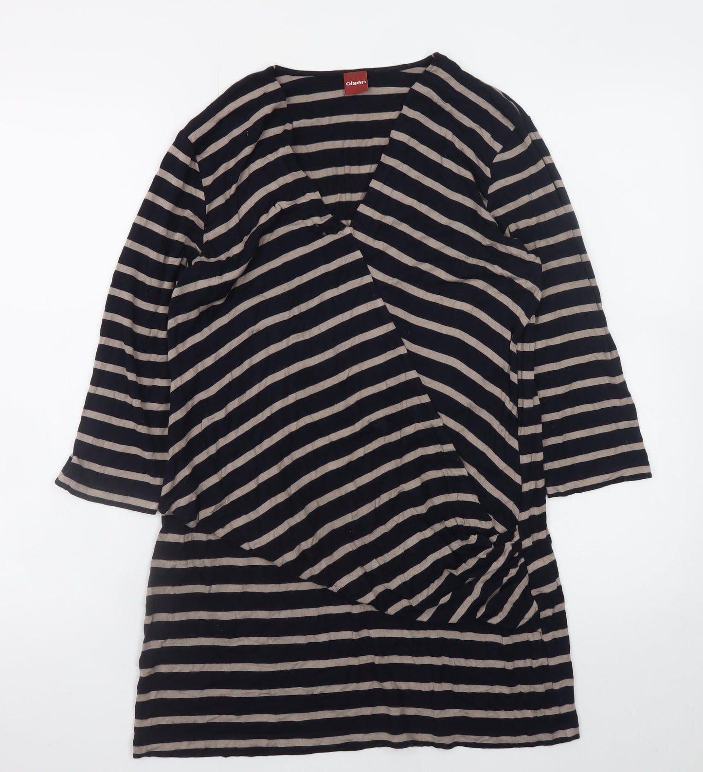 Olsen Womens Black Striped 3/4 Sleeve V-Neck Wrap Dress Size 14