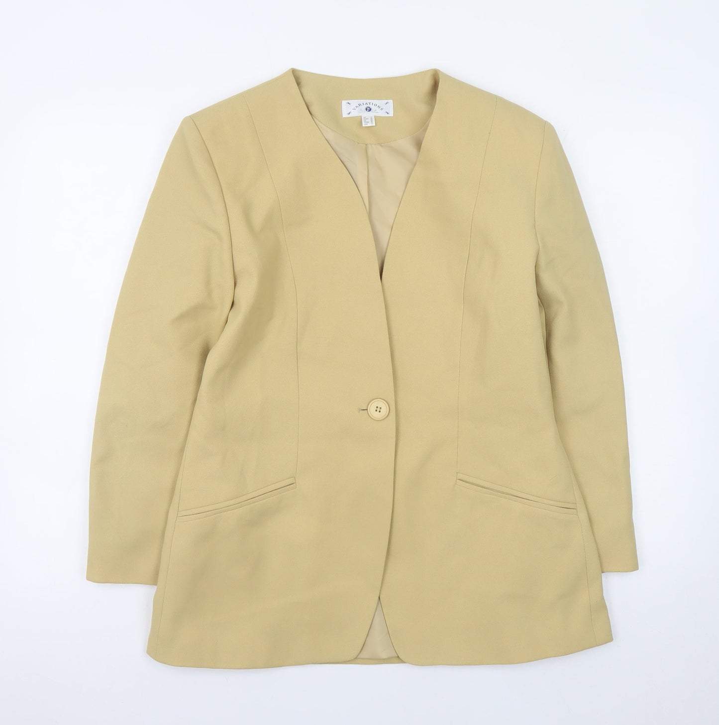Variations Women's Beige Blazer Size 12 Single Button Lined Jacket