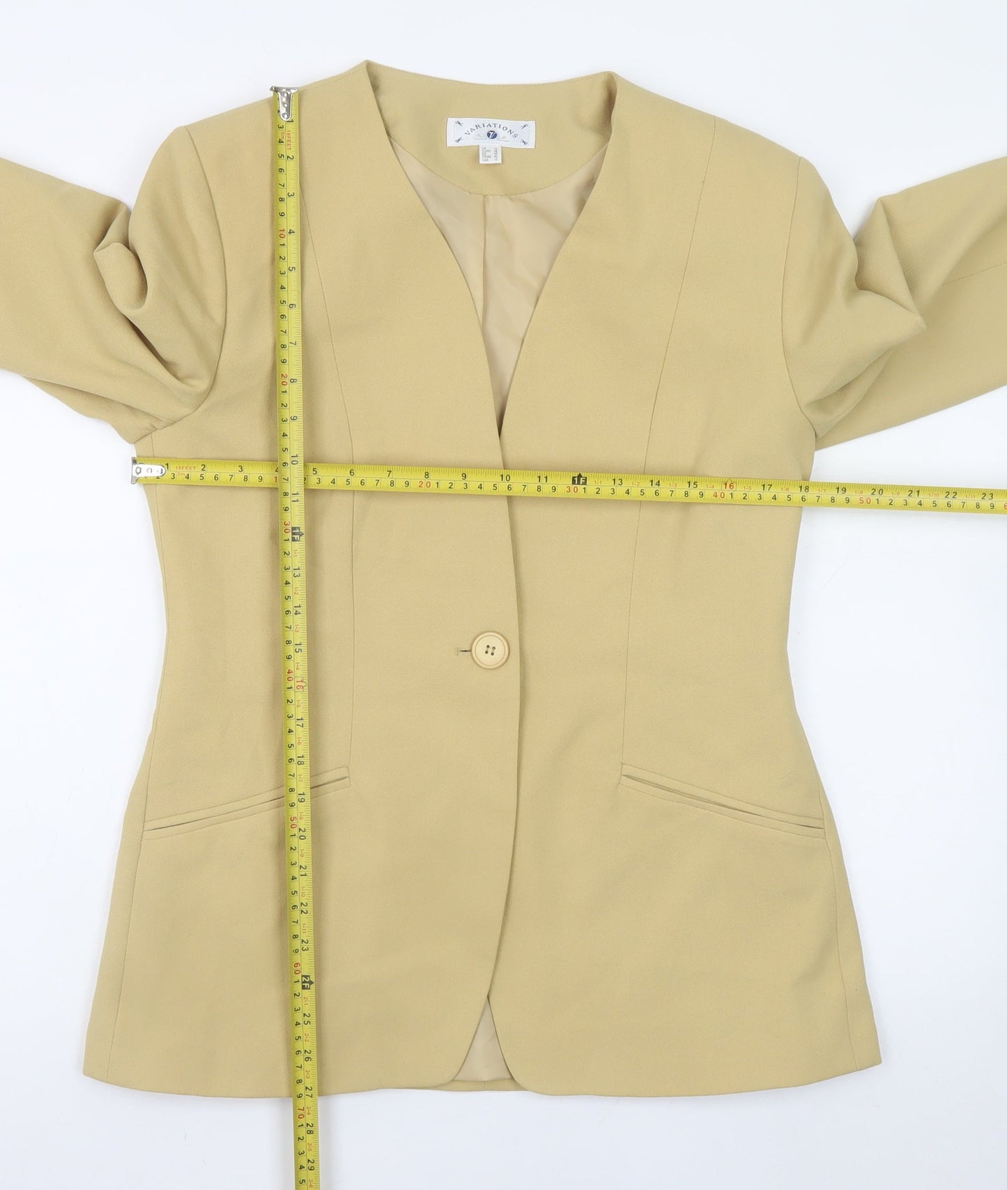 Variations Women's Beige Blazer Size 12 Single Button Lined Jacket