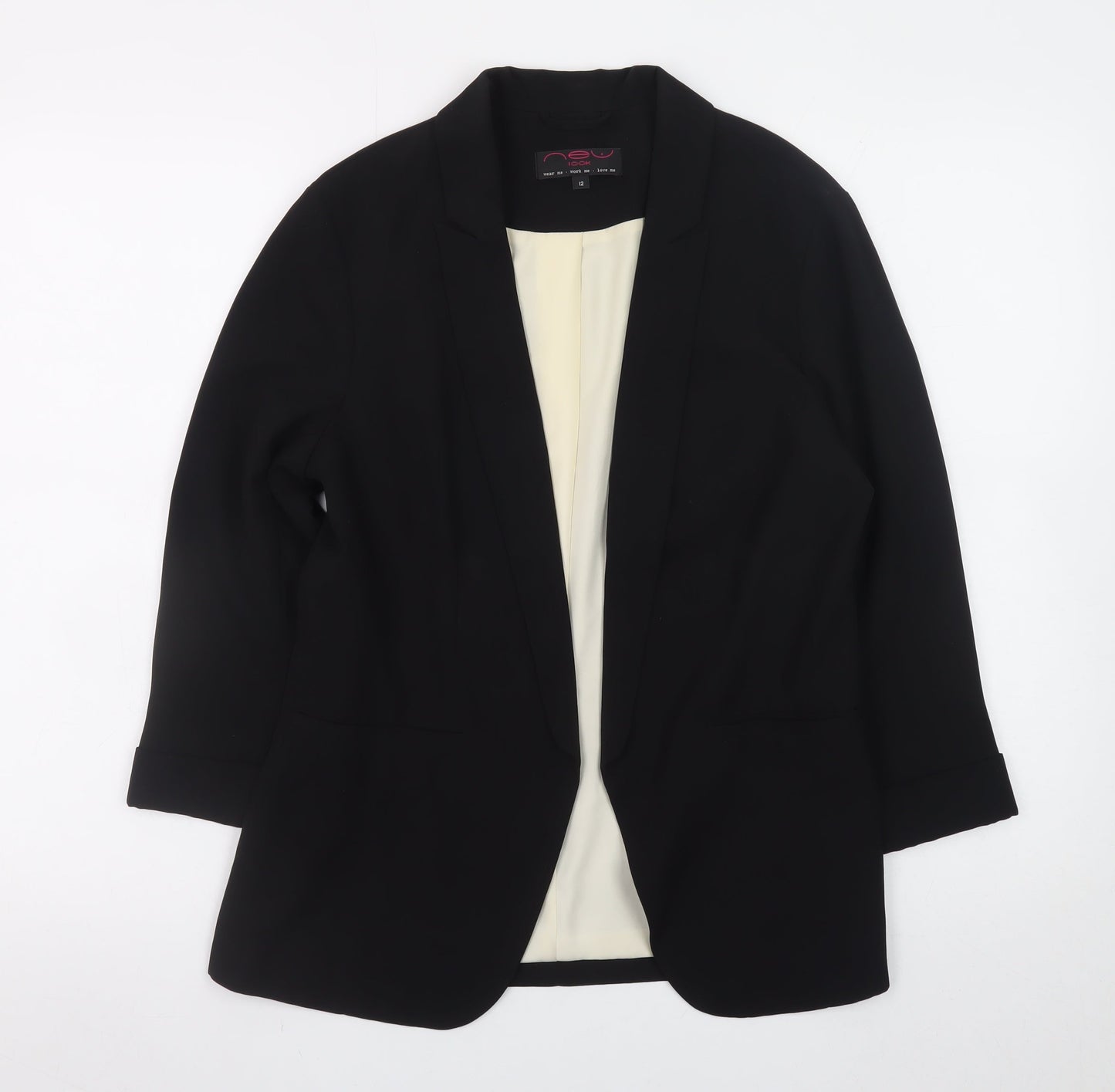 New Look Women Black Size 12 Classic Lined Open Blazer Jacket